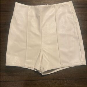 AKIRA Cream High-Waist Faux Leather Women’s Shorts
